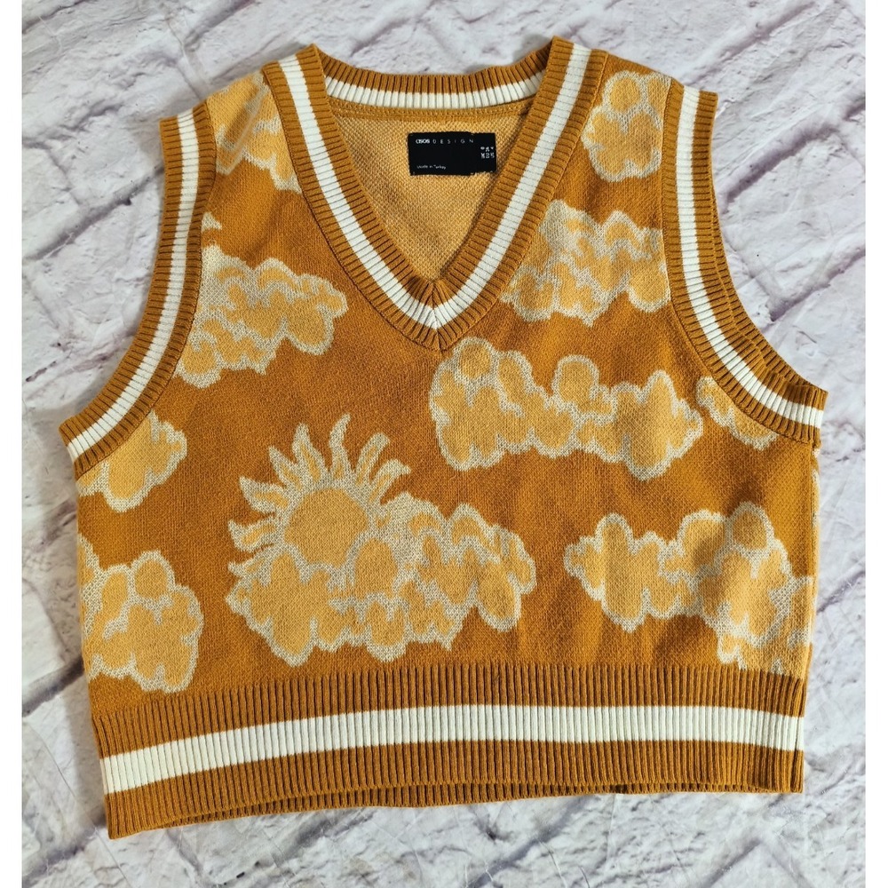 ASOS Designs Yellow Sunny Knit Pullover Cropped Sweater Vest Size 4 Preppy Cheer